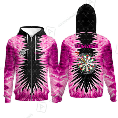 Customized Darts Zip Hoodie, Darts Dartboard Ice And Fire Multicolor Zip Hoodie Jersey For Darts Players
