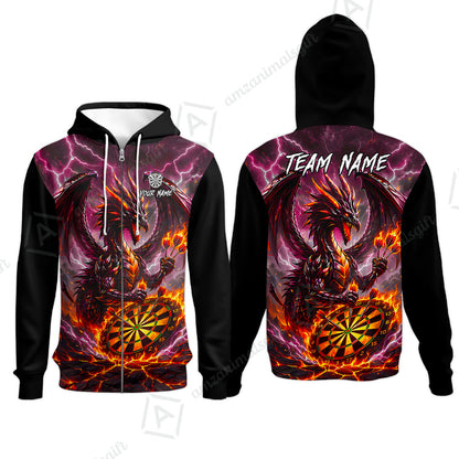 Custom Darts Jersey Polo Shirt, Dragon Fire Darts, Custom Dart Jersey Team Shirt For Players With Name & Team Name