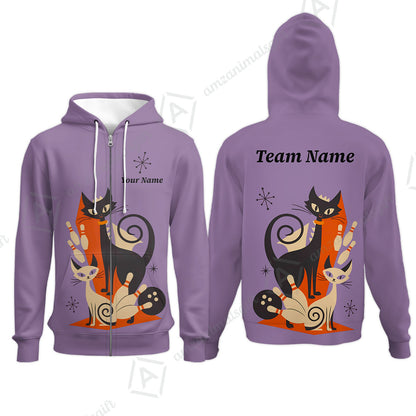 Custom Bowling Jersey Polo Shirt, Retro Cats, Custom Bowling Jersey Team Shirt For Players With Name & Team Name