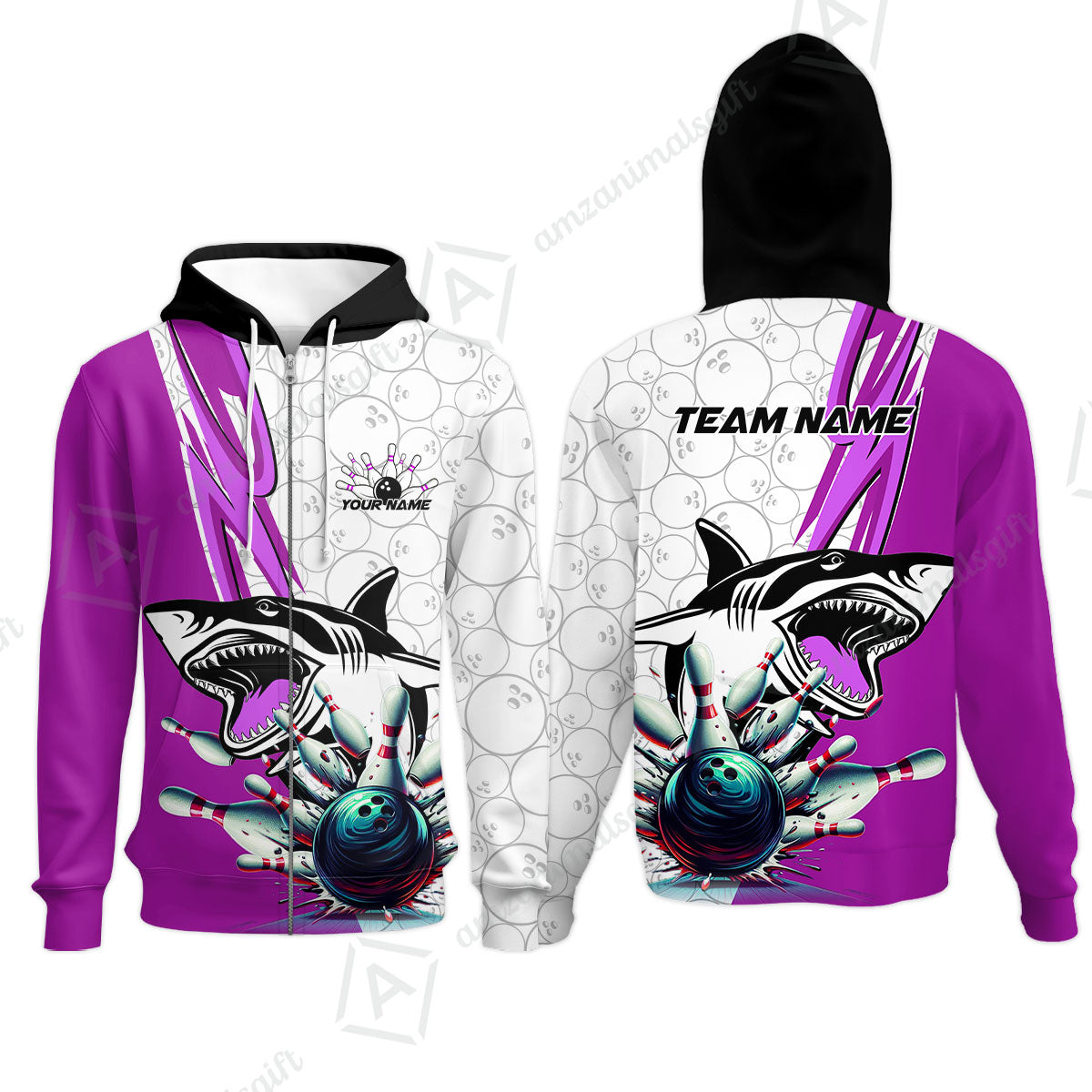 Custom Shark Bowling Team Jersey,  Shark Bowling Jersey Multicolor Polo Quarter-Zip Shirts, Bowling Uniforms Jerseys, Custom Name And Team Name