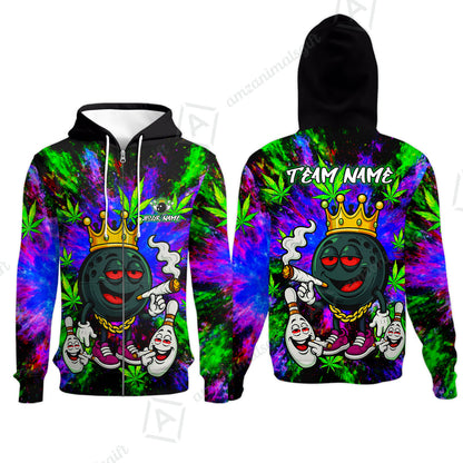 Custom Bowling Team Flat Neck Zip Jersey Shirt, King Smoke Tie-Dye Personalized Team Shirt, Custom Name and Team Name for Bowlers
