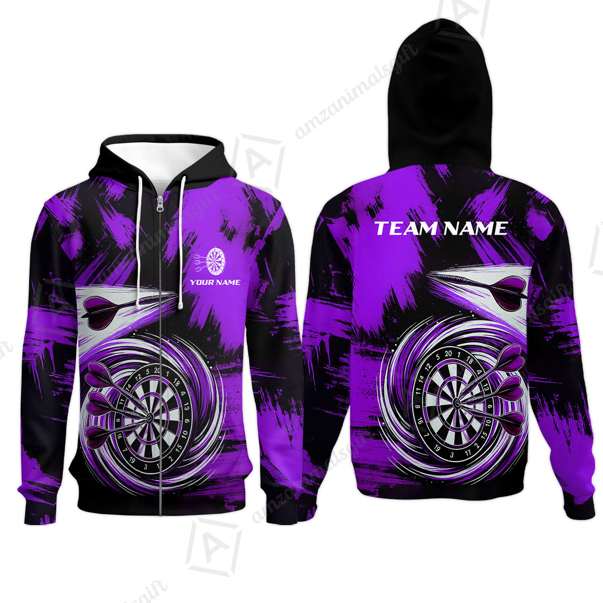 Customized Darts Zip Hoodie, Darts Colorful Wave Custom Name Team Name Zip Hoodie For Darts Player
