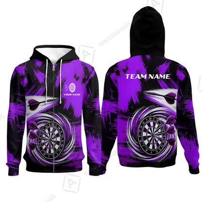 Customized Darts Zip Hoodie, Darts Colorful Wave Custom Name Team Name Zip Hoodie For Darts Player