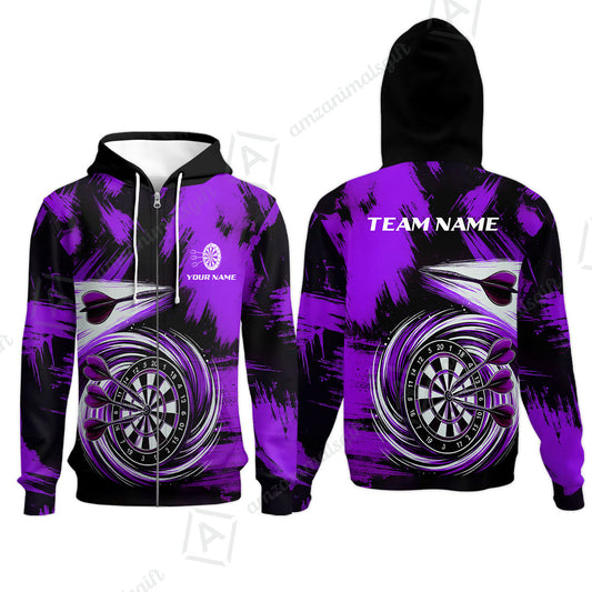 Customized Darts Zip Hoodie, Darts Colorful Wave Custom Name Team Name Zip Hoodie For Darts Player