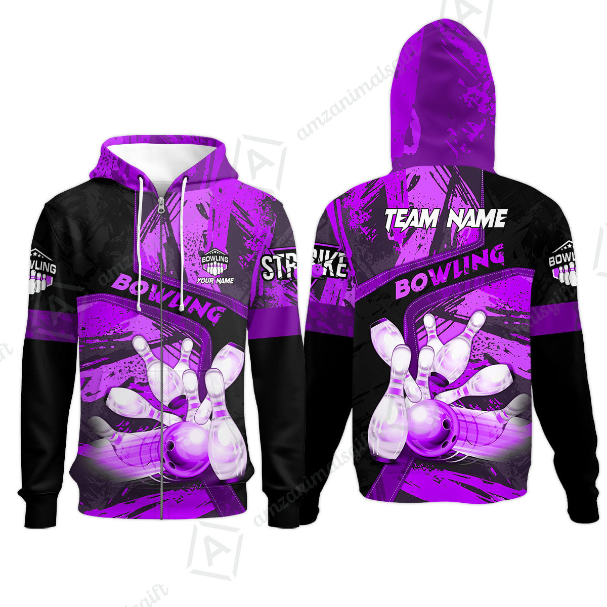 Custom Bowling Team Quater-Zip Polo Shirts, Bowling Uniforms Jerseys Brush Patterns, Multi Colors Personalized Name And Team Name