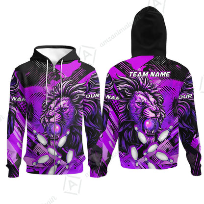 Custom Bowling Team Jerseys Shirts, Bowling uniforms Ball & Pins Lion Pattern Personalized Name And Team Name