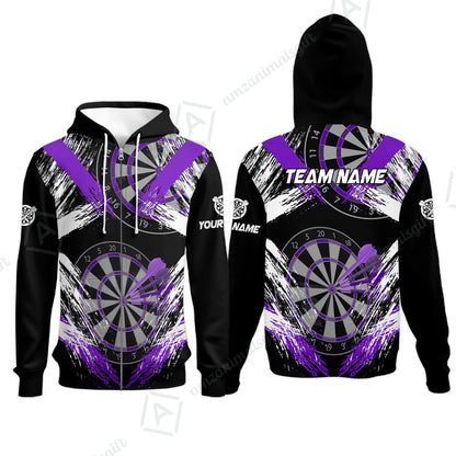 Customized Darts Zip Hoodie, Darts Tournament Grunge Style Multicolor Zip Hoodie Jersey For Darts Player