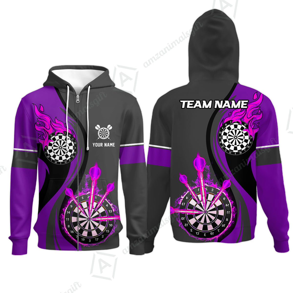 Custom Tailored Fire Flames Darts Team Jersey Polo Quarter-Zip Shirts, Customized Name Team Name Darts Team Jerseys Uniform