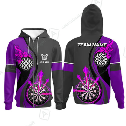 Custom Tailored Fire Flames Darts Team Jersey Polo Quarter-Zip Shirts, Customized Name Team Name Darts Team Jerseys Uniform