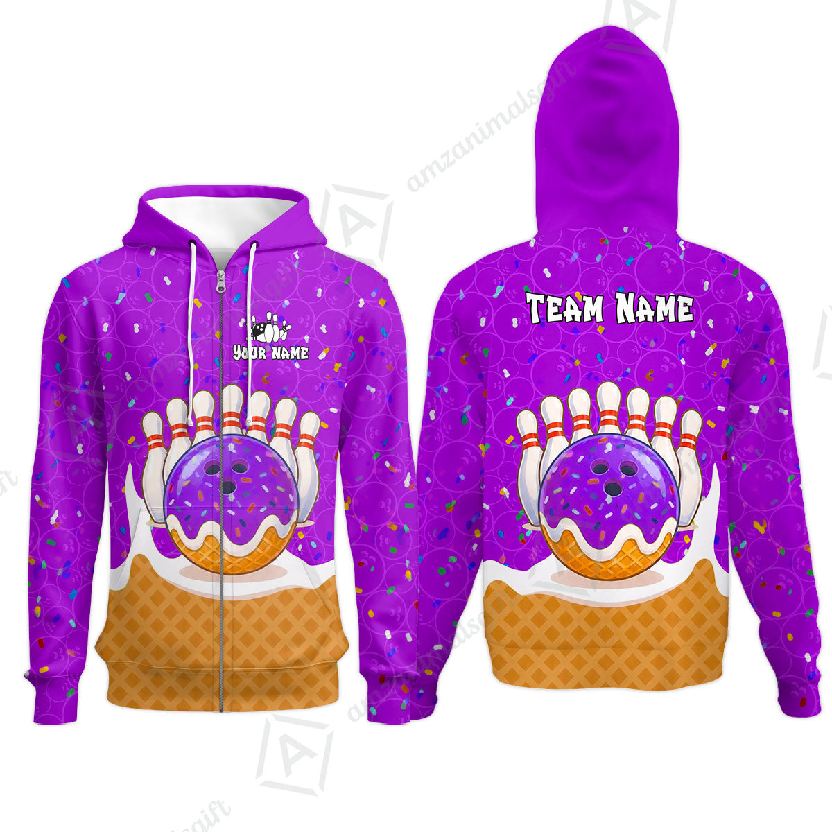 Custom Bowling Jersey Polo Shirt, Bowling Sprinkles Ice Cream Cone, Personalized Name & Team Name