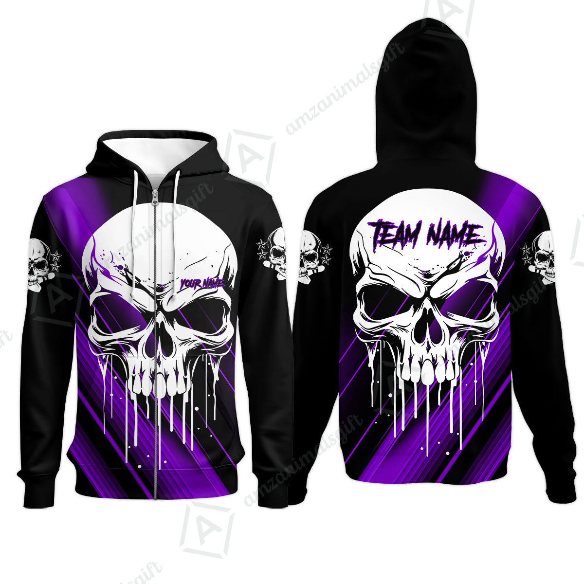 Customized Bowling Polo, Blue Skull Bowling Creepy Style Bowling jerseys Custom Name And Team Shirt