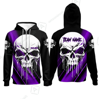 Customized Bowling Polo, Blue Skull Bowling Creepy Style Bowling jerseys Custom Name And Team Shirt