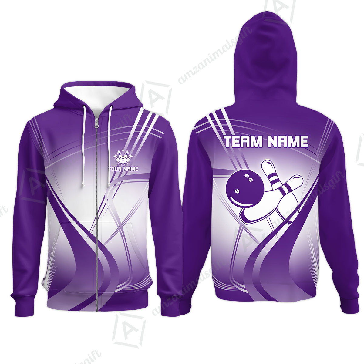 Customized Bowling Zip Hoodie, Custom Bowling Uniform Zip Hoodie, Multicolor Team Style Jersey for Bowlers