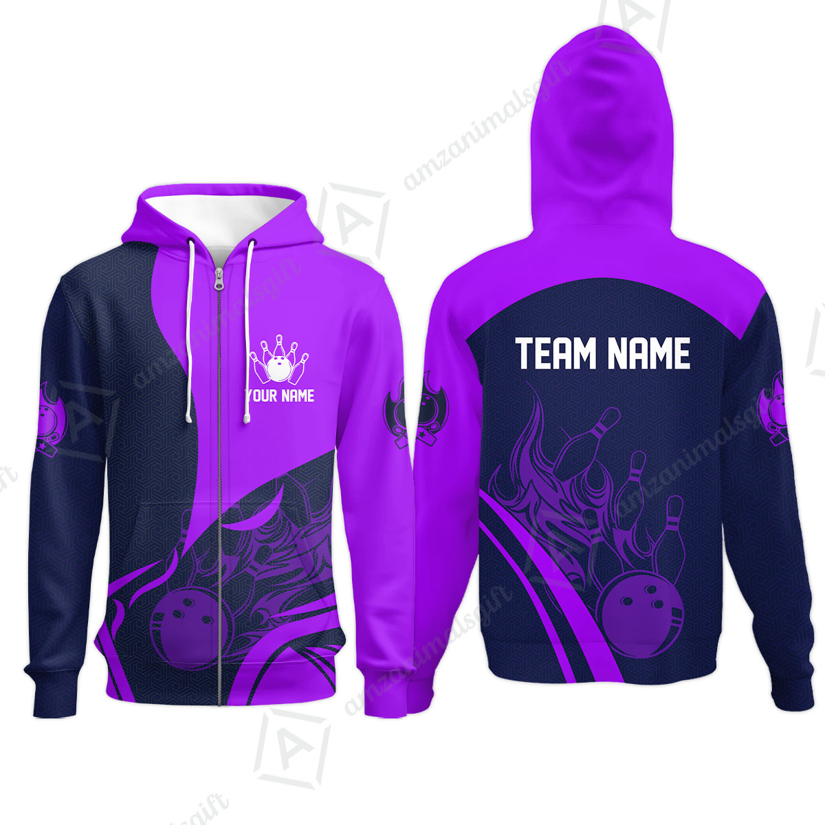 Customized Bowling Zip Hoodie, Flame Bowling Multicolor Custom Team Uniform Zip Hoodie, Jersey for Bowlers