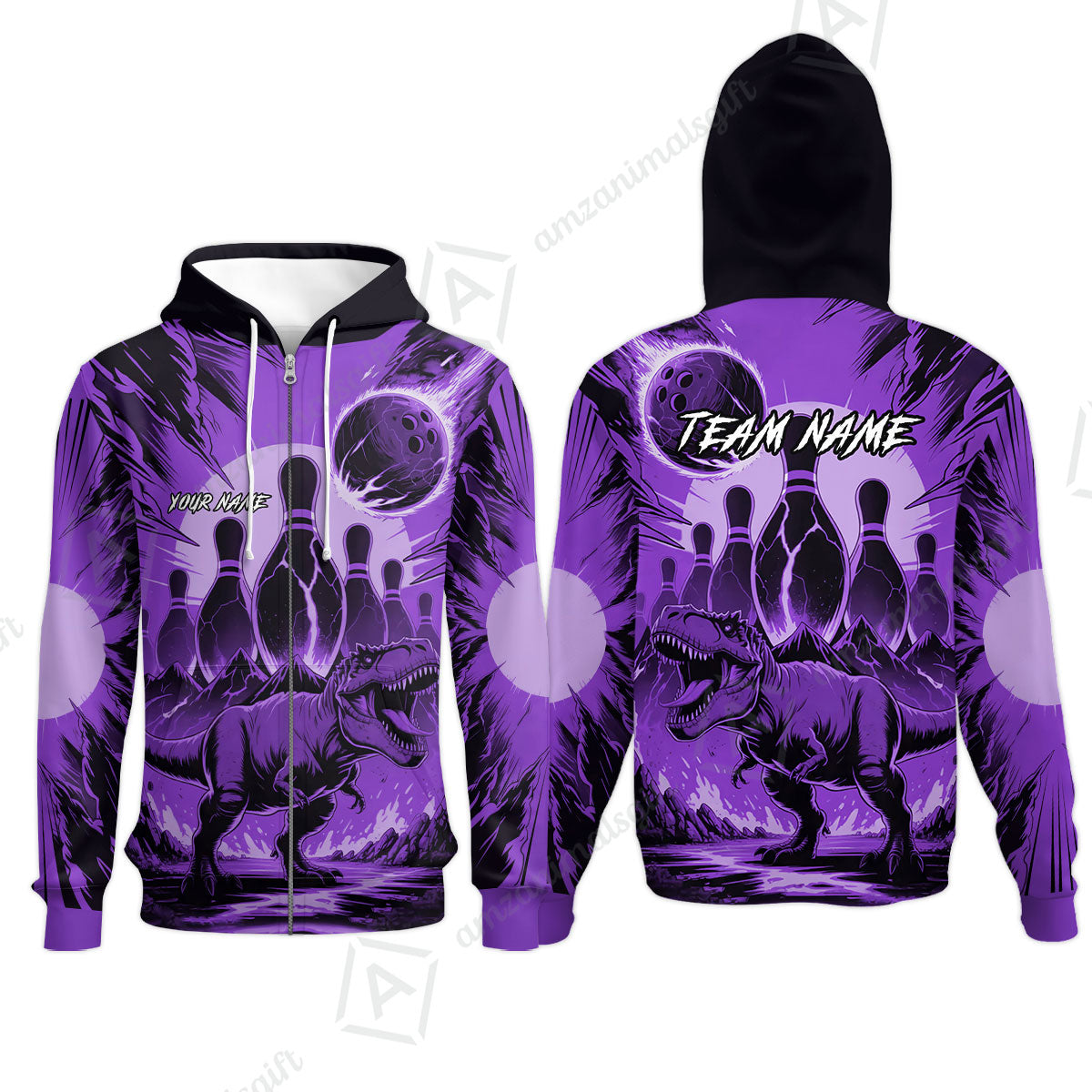 Custom Bowling Team Shirt – Bowling With T-Rex In Lava Volcano  Multicolor Option Personalized Jersey Bowling Uniform