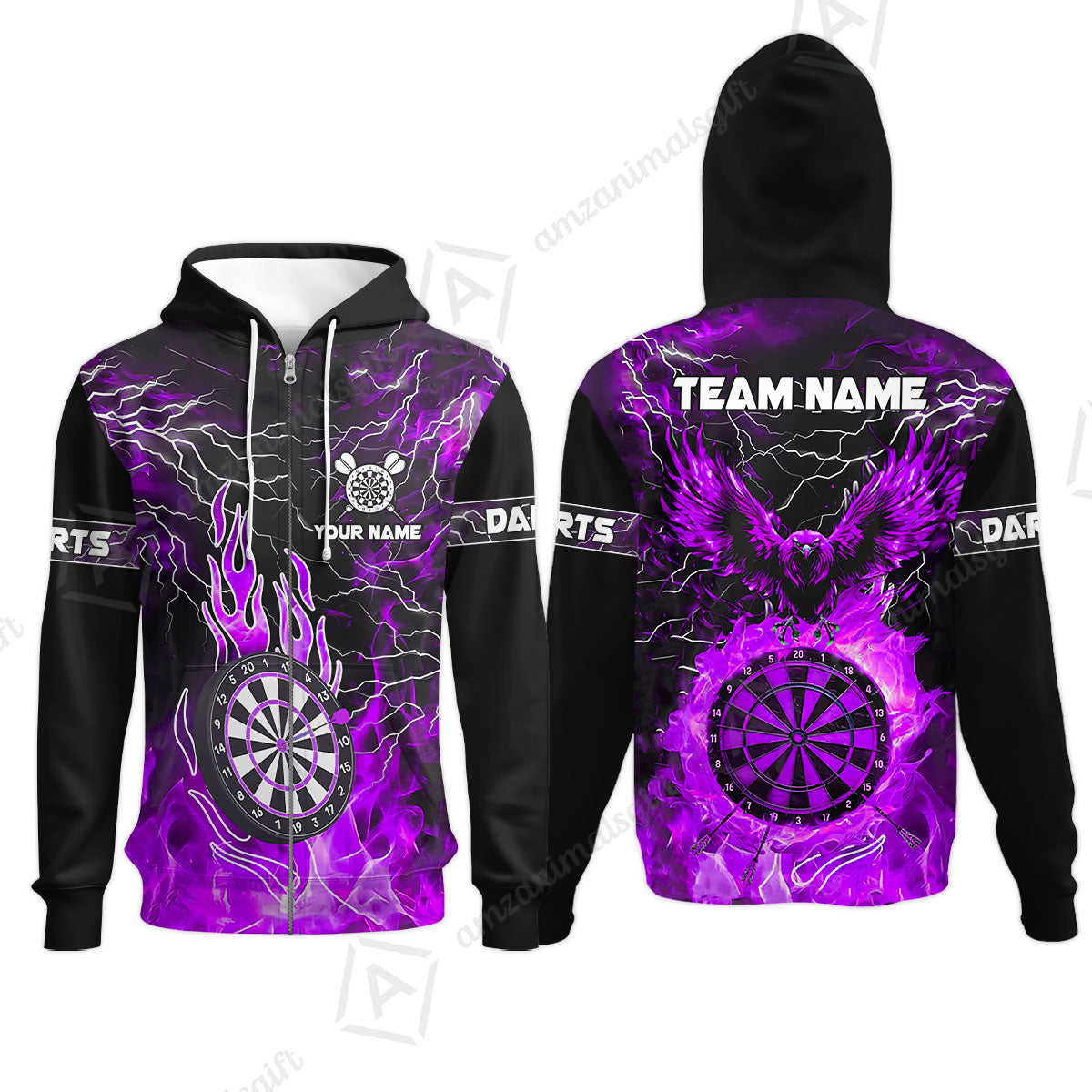 Custom Darts Team Jersey, Dartboard Fire Flame Custom Eagle Darts Jersey Polo Quarter-Zip Shirts, Custom Name And Team Name Darts Uniforms Jersey