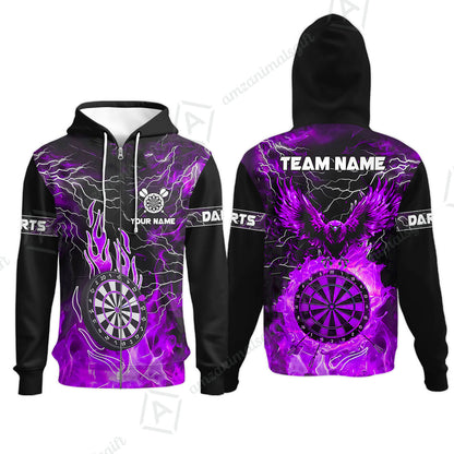 Custom Darts Team Jersey, Dartboard Fire Flame Custom Eagle Darts Jersey Polo Quarter-Zip Shirts, Custom Name And Team Name Darts Uniforms Jersey