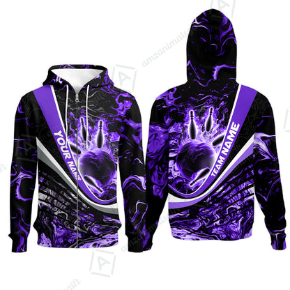 Customized Bowling Polo, Flaming Magma Bowling And Pins Multicolor Option Customized Name Team Name For Bowling Team Shirts