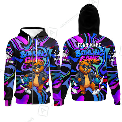 Custom Bowling Jersey Polo Shirt, Trippy Swirl Rocker Bear Graffiti Style, Custom Bowling Jersey Team Shirt For Players With Name & Team Name