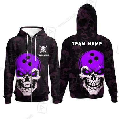 Custom Bowling Team Uniform Jersey Skull Bowling Shirt with Gothic Style, Bowling uniforms, Personalized Name And Team Name