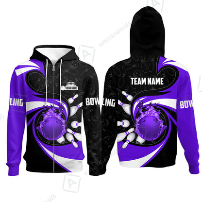 Customized Bowling Jersey Shirt, Bowling Ball And Pins Vortex Pattern Multicolor Customized Name And Team Name For Bowling Team