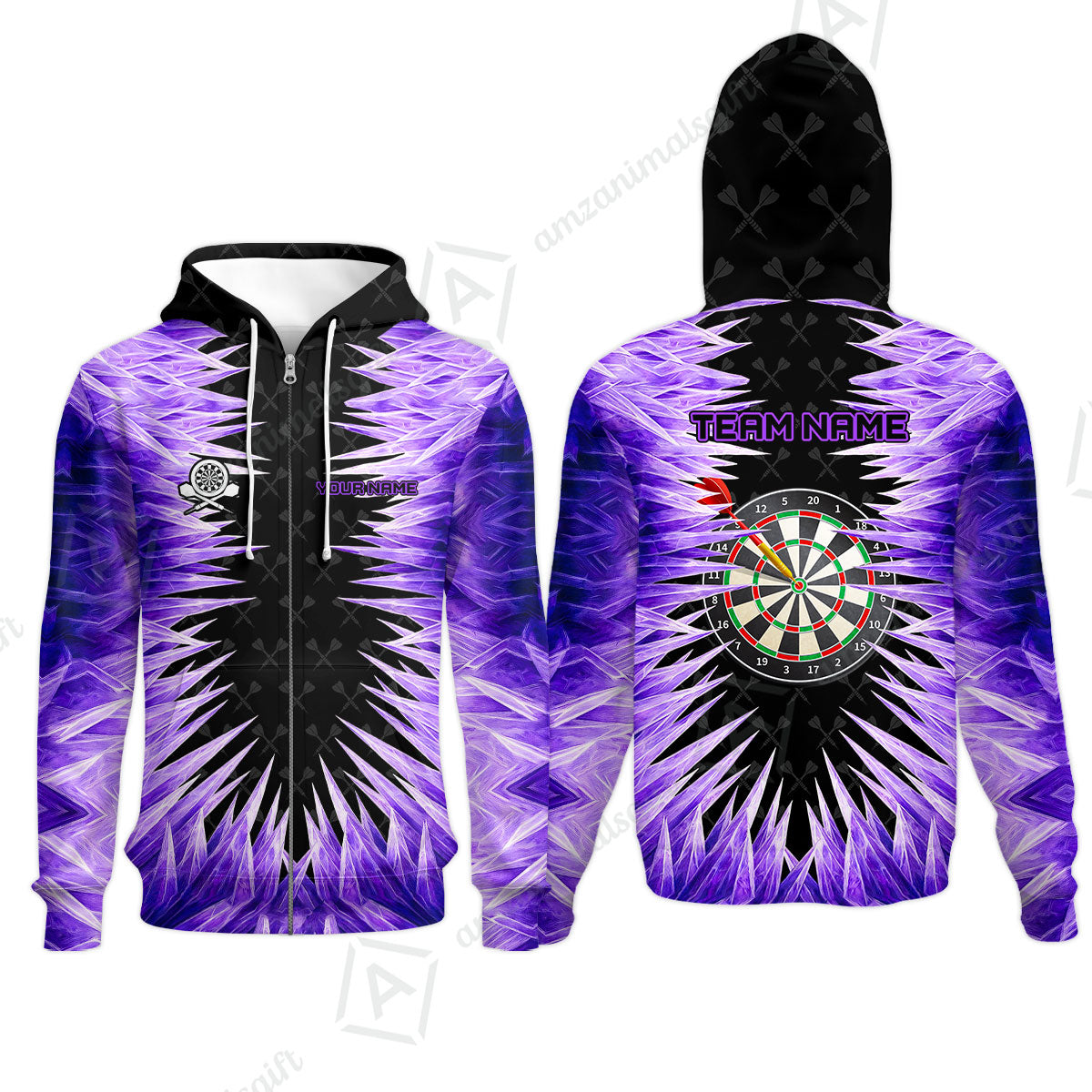Customized Darts Zip Hoodie, Darts Dartboard Ice And Fire Multicolor Zip Hoodie Jersey For Darts Players