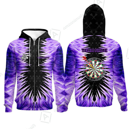 Customized Darts Zip Hoodie, Darts Dartboard Ice And Fire Multicolor Zip Hoodie Jersey For Darts Players