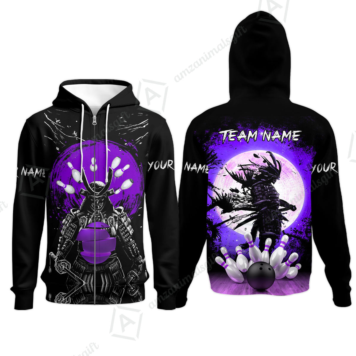 Custom Bowling Team Jerseys Polo Shirts, Bowling uniforms Ball And Pins Samurai Multicolor Options Personalized Name And Team Name