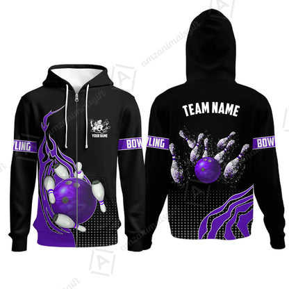 Customized Bowling Unisex Polo Shirt, Bowling And Breaking Pins Multicolor Option Customized Name And Team Name Polo Jerseys Shirts