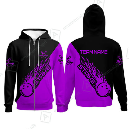 Customized Bowling Team Shirt, Bowling Strike Black And Purple Uniform Shirt, Perfect outfit For Bowlers, Bowling Team