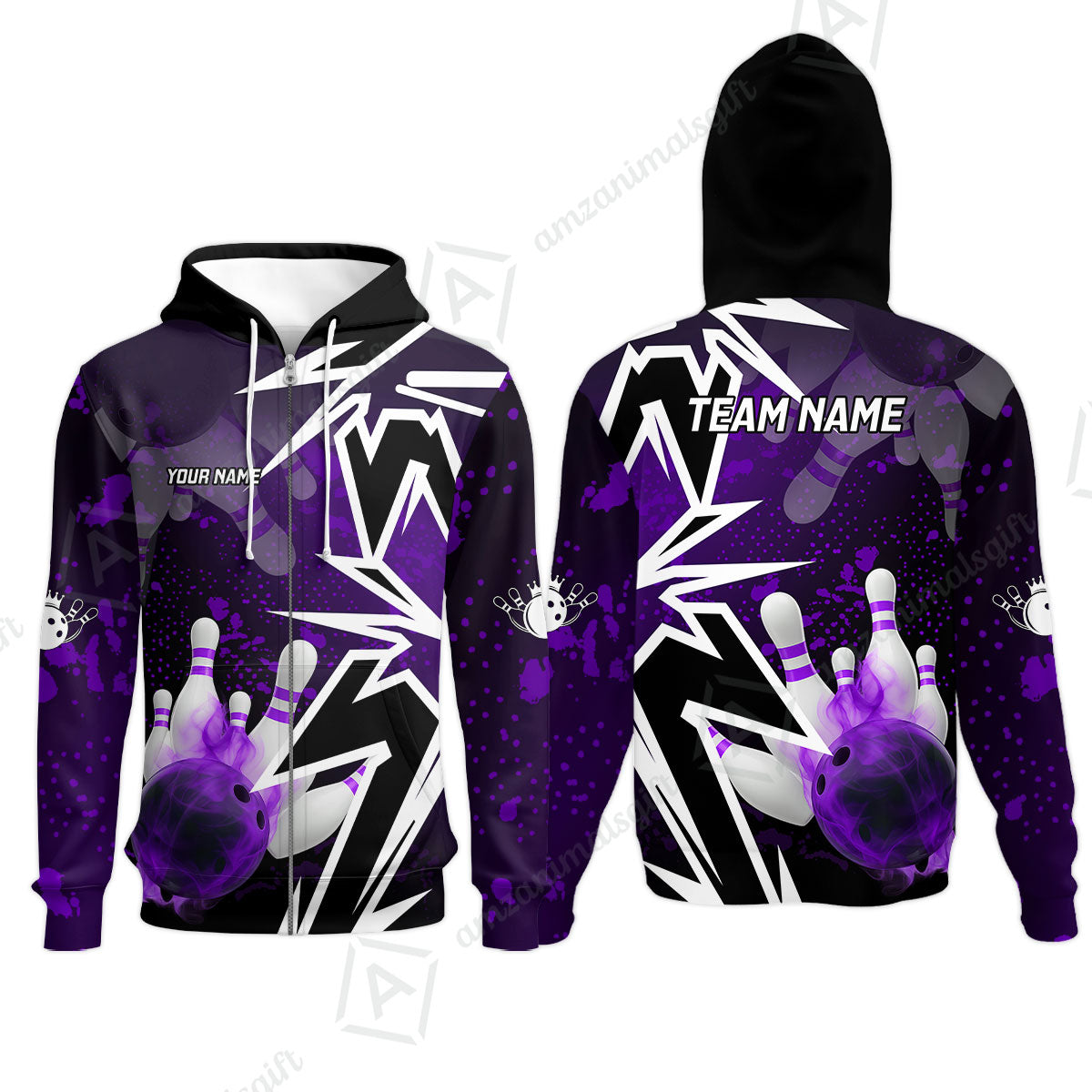 Customized Bowling Polo, Bowling And Pins Smoke Multicolor Option Customized Name And Team Zipper Polo Jerseys Shirts