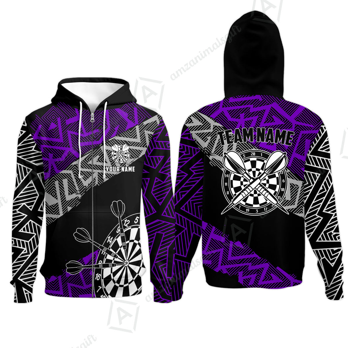 Custom Zig-Zag Pattern Darts Quarter-Zip Polo Shirts,  Custom Darts Team Jerseys Uniform, Personalized Name And Team Name