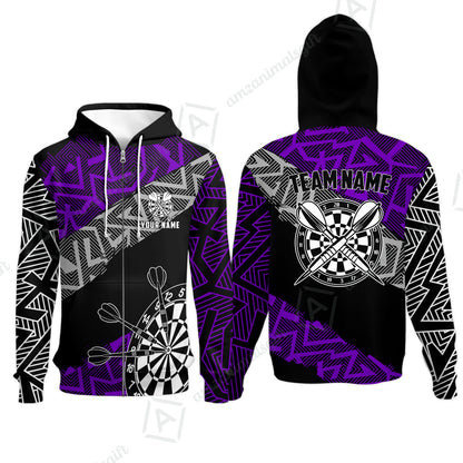Custom Zig-Zag Pattern Darts Quarter-Zip Polo Shirts,  Custom Darts Team Jerseys Uniform, Personalized Name And Team Name