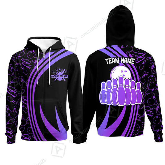 Customized Bowling Team Zip Hoodie Neon Multicolor Bowling Uniforms With Name And Team Name For Bowlers, Team League