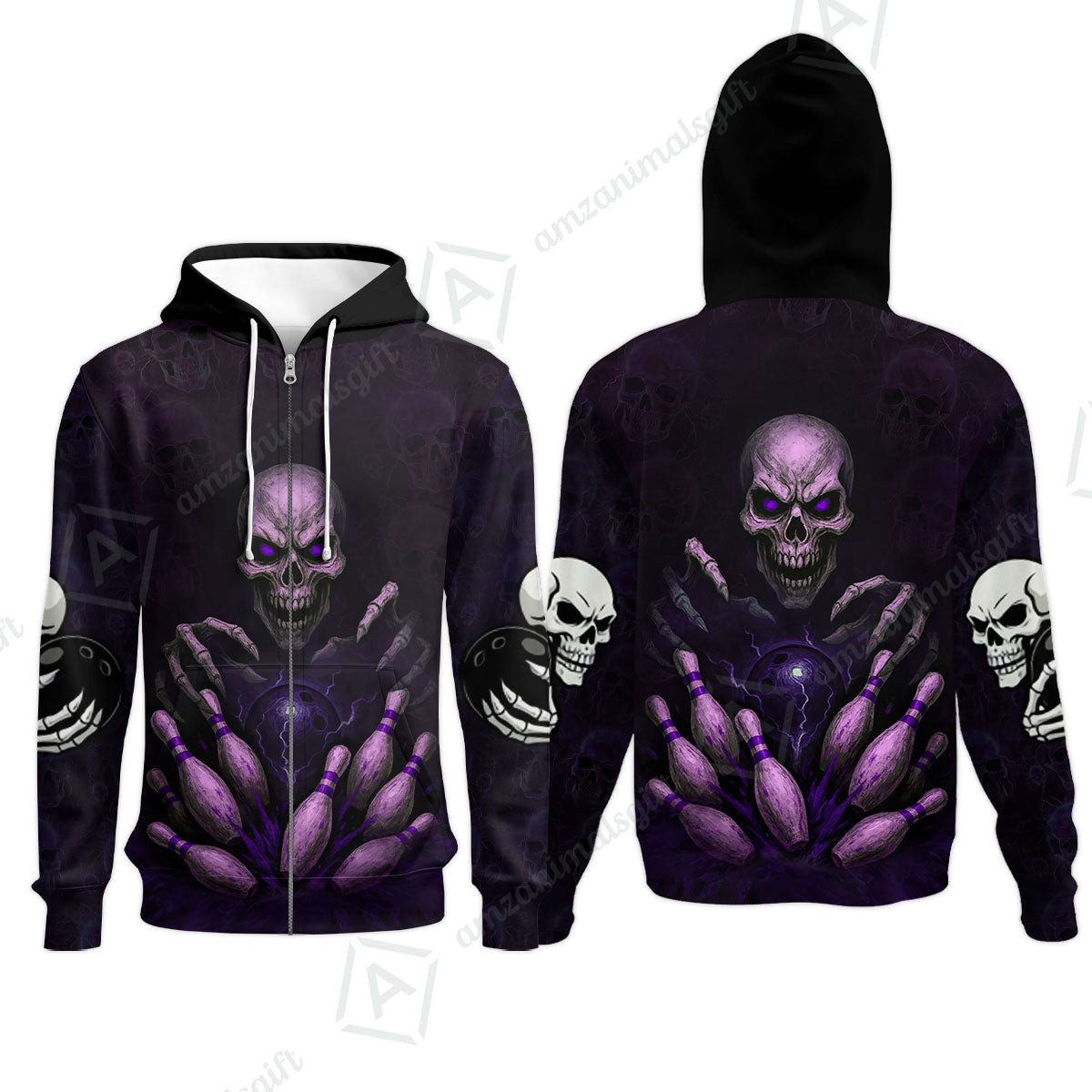 Custom Colorful Skull Bowling Team Jerseys Polo Shirts, Bowling uniforms, Multicolor Skull Bowling Personalized Name And Team Name