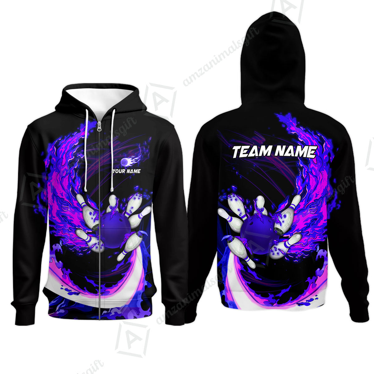 Customized Bowling Polo Team Jerseys, Breath Of Fire Bowling And Pins Multicolor Option Customized Name And Team Name For Bowling Team