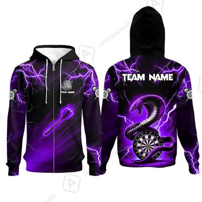Customized Darts Zip Hoodie, Darts Thunder Lightning Cobra Snake Multicolor Zip Hoodie For Darts Player