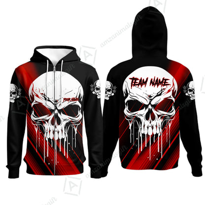 Customized Bowling Polo, Blue Skull Bowling Creepy Style Bowling jerseys Custom Name And Team Shirt