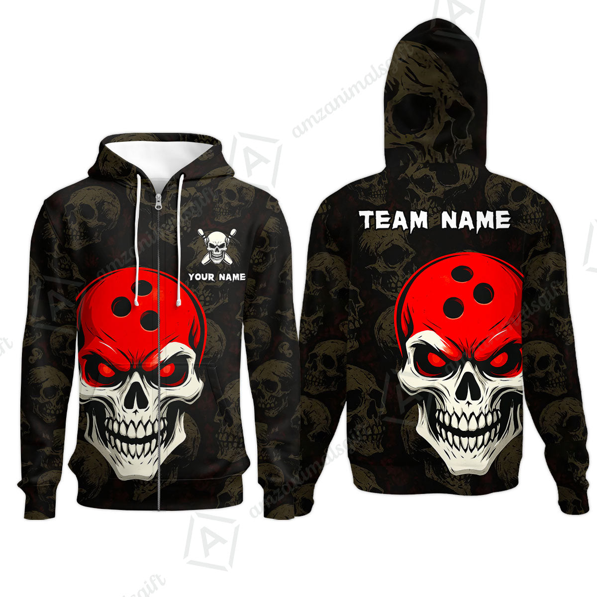 Custom Bowling Team Uniform Jersey Skull Bowling Shirt with Gothic Style, Bowling uniforms, Personalized Name And Team Name