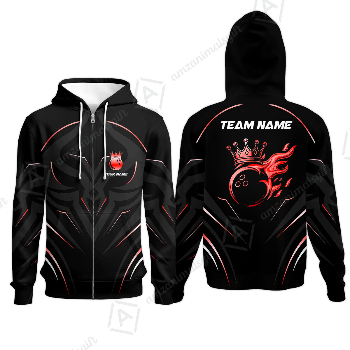 Customized Bowling Zip Hoodie, Custom Crown Bowling Uniform Hawaiian Jersey, Multicolor Team Style Jersey for Bowlers