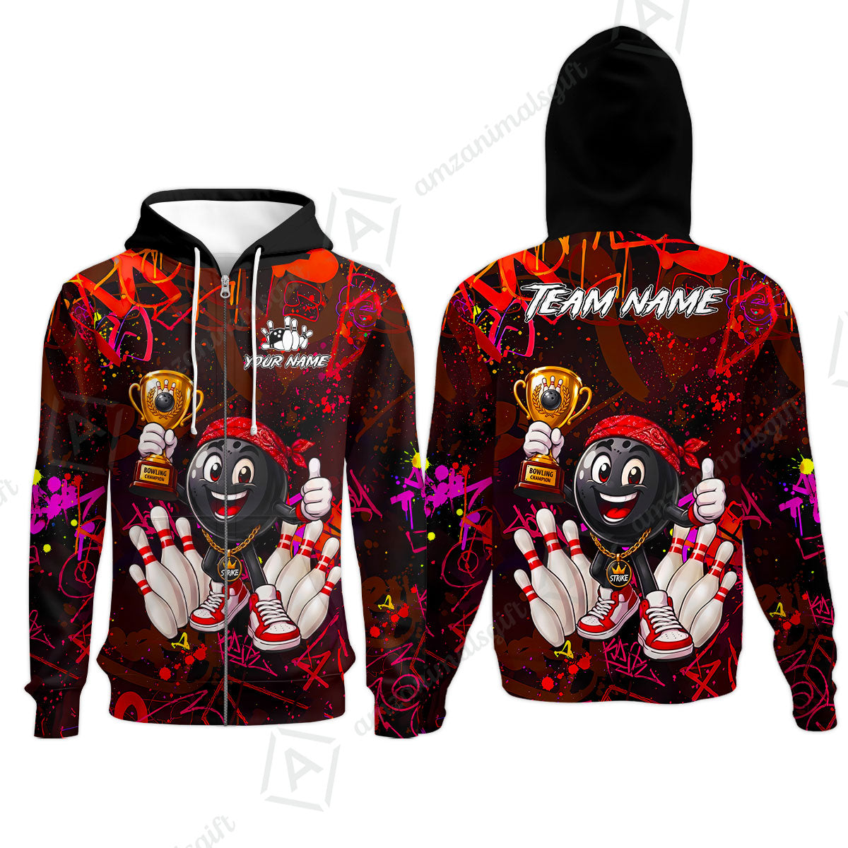 Custom Bowling Jersey Polo Shirt, Graffiti Champion, Custom Bowling Jersey Team Shirt For Players With Name & Team Name