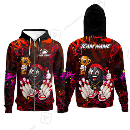 Custom Bowling Jersey Polo Shirt, Graffiti Champion, Custom Bowling Jersey Team Shirt For Players With Name & Team Name