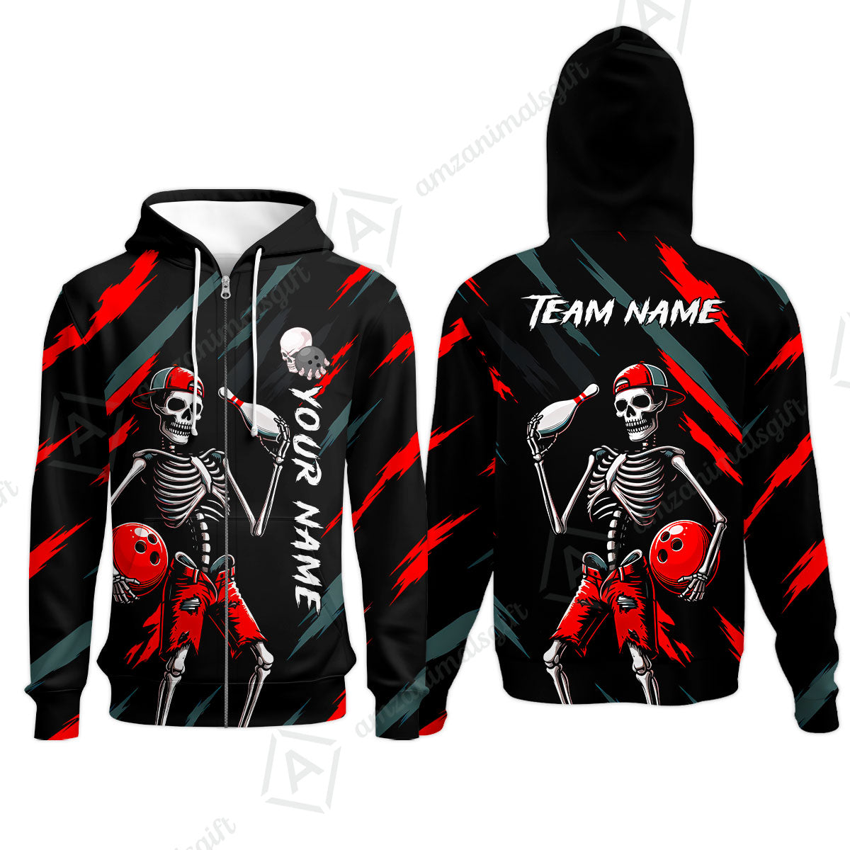 Customized Bowling Shirt, Bad Boy Skeleton Bowler, Personalized Polo Shirt For Players With Name & Team Name