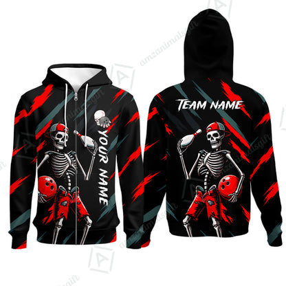 Customized Bowling Shirt, Bad Boy Skeleton Bowler, Personalized Polo Shirt For Players With Name & Team Name