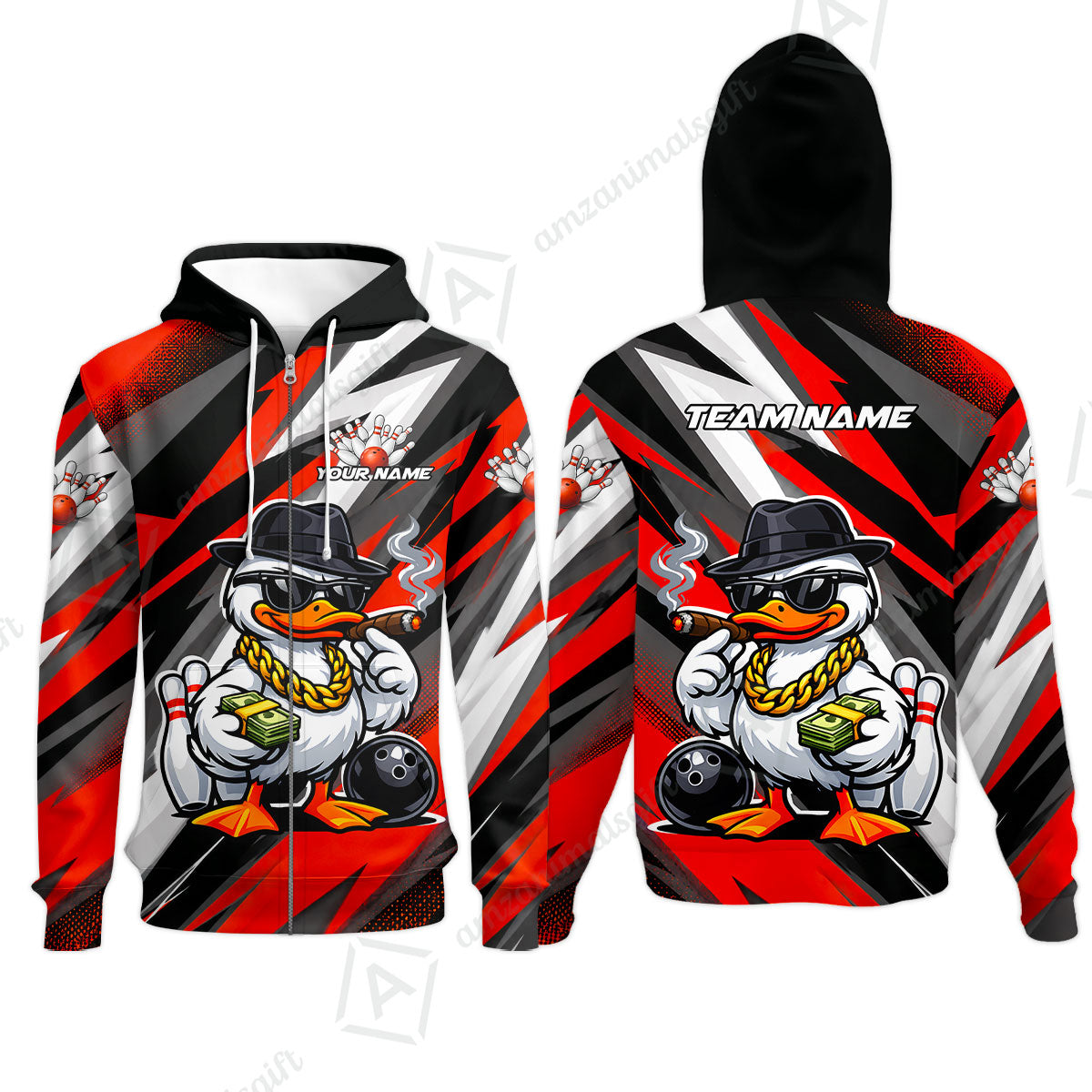 Custom Bowling Jersey Polo Shirt, Boss Hustle Duck Gangster Style, Custom Bowling Jersey Team Shirt For Players With Name and Team Name