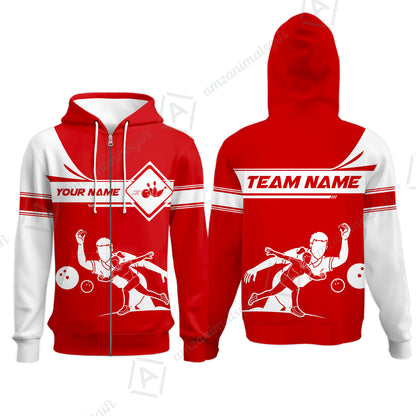 Customized Bowling Zip Hoodie, Men And Women Playing Bowling Ball Zip Hoodie Uniform Multicolor For Bowlers