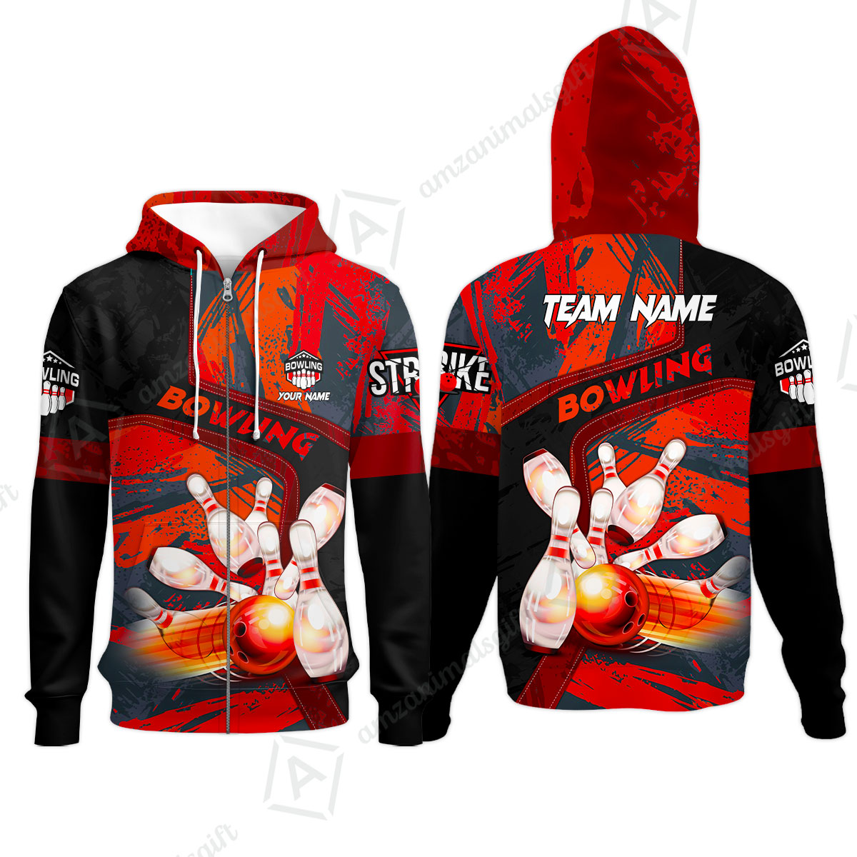 Custom Bowling Team Quater-Zip Polo Shirts, Bowling Uniforms Jerseys Brush Patterns, Multi Colors Personalized Name And Team Name