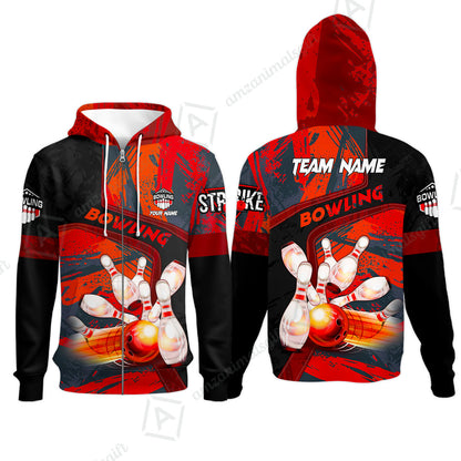 Custom Bowling Team Quater-Zip Polo Shirts, Bowling Uniforms Jerseys Brush Patterns, Multi Colors Personalized Name And Team Name