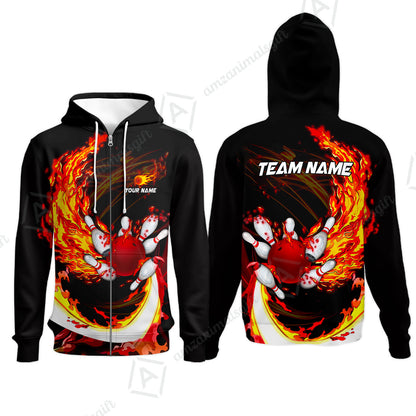 Customized Bowling Polo Team Jerseys, Breath Of Fire Bowling And Pins Multicolor Option Customized Name And Team Name For Bowling Team