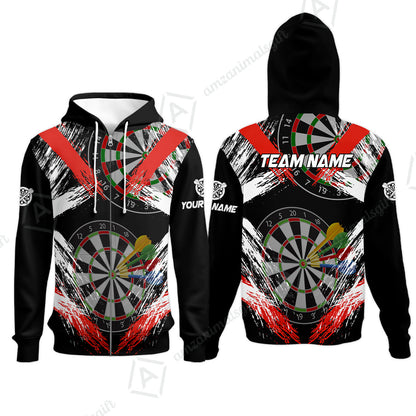 Customized Darts Zip Hoodie, Darts Tournament Grunge Style Multicolor Zip Hoodie Jersey For Darts Player
